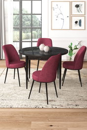 Hanah Home Tor Juego de Mesa y Sillas de Comedor, Mármol Negro y Burdeos